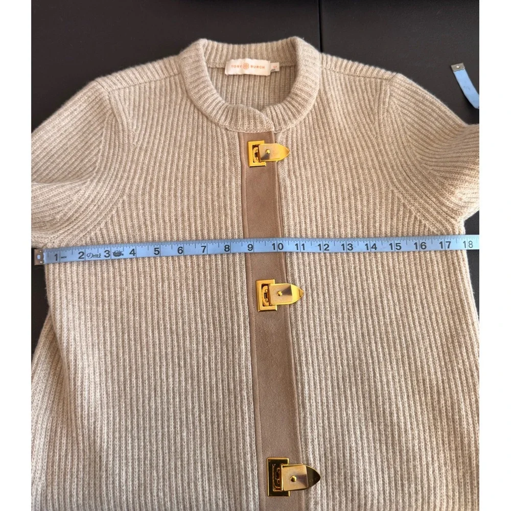 Tory Burch Rory Sweater Coat Tan Beige Cable Knit Classy Cardigan Coat Small